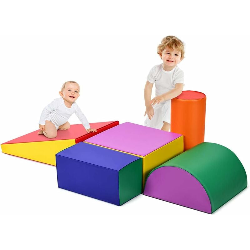 Costway - 5PCS Parcours Motricité Bébé en Mousse epe avec Housse en pu, Module Motricité Bébé avec Fermeture Clair, Jouets Éducatifs Colorée pour