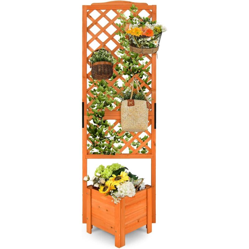 Preisvergleich für Blumenkasten mit Rankgitter aus Holz, Pflanzkasten