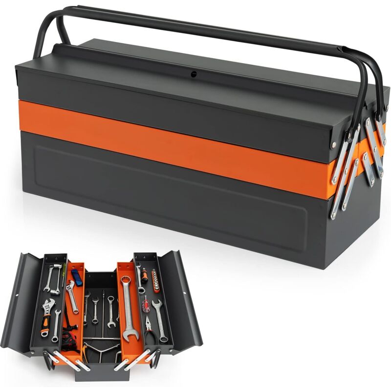 Boîte à Outils Pliable en Métal à 5 Plateaux, Coffre à Outils avec Poignée Pratique Charge Chaque Plateau 10KG, pour Atelier de Réparation Maison