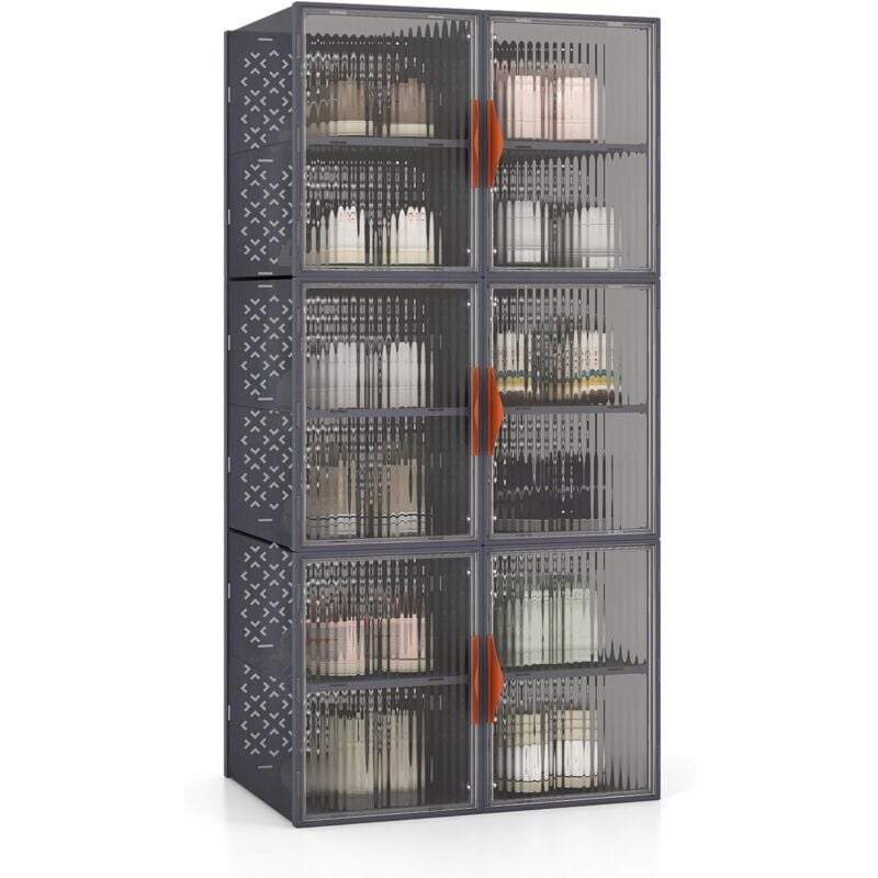 Boîte de Rangement Plastique 150 l, 6 Caisses de Rangement Pliables, Boite Empilable pour 12 Chaussures, Vêtement, Livres, Jouets, Caisse Modulaire