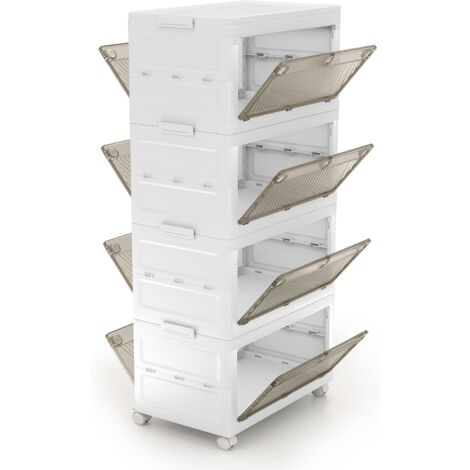 Costway – Boîte de rangement plastique 168 L – 4 caisses empilables avec couvercles et roulettes – Dimensions 54x33x117,5 cm – Poignée et accès facile