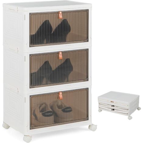 Costway – Boîte de rangement plastique 45L – Lot de 3 caisses pliables avec 4 roulettes – Empilable pour chaussures et jouets – Matériaux PP de qualité