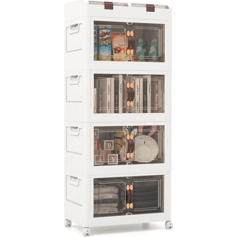 Boîte Rangement Plastique 210L, 3 Caisses de Rangement avec 2 Boîte à Couvercles, Boîte de Rangement Empilable à Roulettes pour Vêtement, Livres,