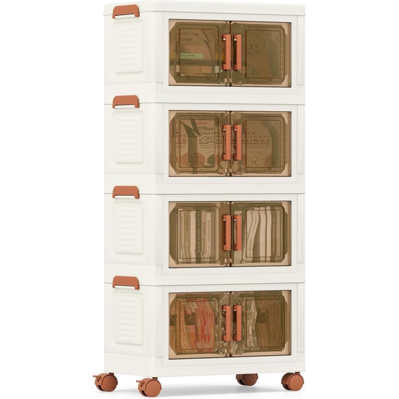 Costway - Boite Rangement Plastique 76 l, 4 Caisses Rangement Pliables à Roulette, Poignée, Porte Magnétique, Boite Empilable, Rangement Vetement,