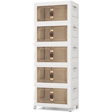 COSTWAY Boîte Rangement Plastique316L, 5 Caisses Pliables avec Couvercles et 4 Roulettes, Boite de Rangement Empilable pour Vêtement, Livres, Jouets, Caisse pour Chambre, Salon, Cuisine (316L)