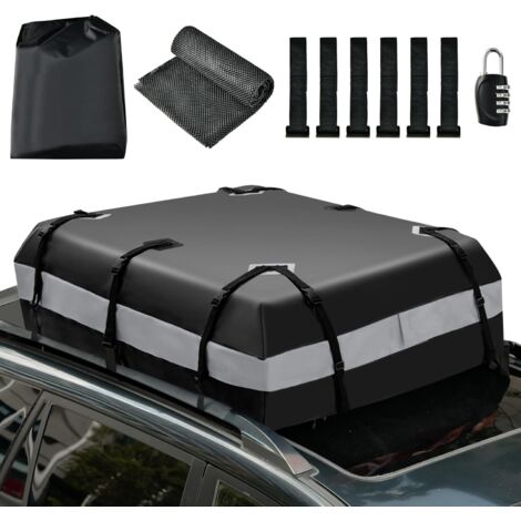 COSTWAY Bolsa para Carga en el Techo del Coche de 424L, 100% Impermeable para Todas Las Vehículos, Bolsa de Techo de Coche Suave con Cerradura de Combinación, Alfombra Antideslizante (Gris y Negro)