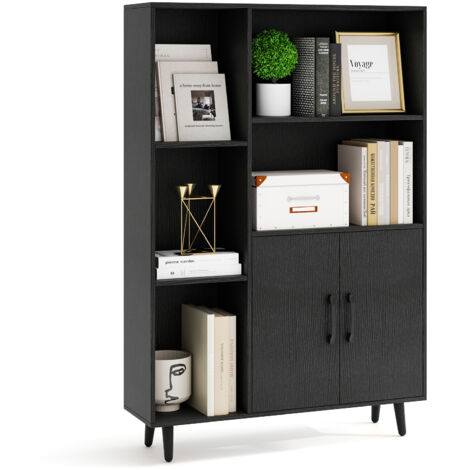 COSTWAY Bookcase 119 cm Floor Bookshelf w/ 5 Open Compartments-Black