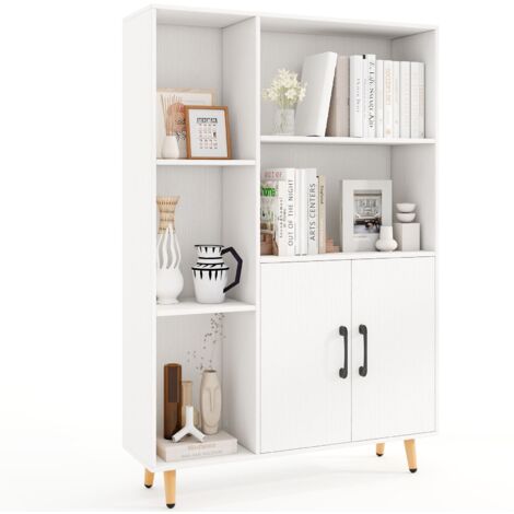 COSTWAY Bookcase 119 cm Floor Bookshelf w/ 5 Open Compartments-White