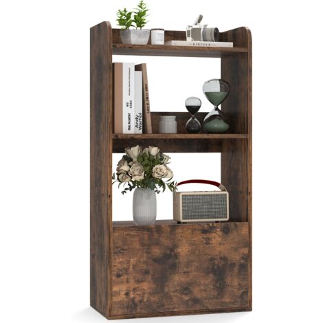 COSTWAY Bookcase with Drawer Freestanding Bookshelf w/ 3-Tier Open Shelf Rustic Brown