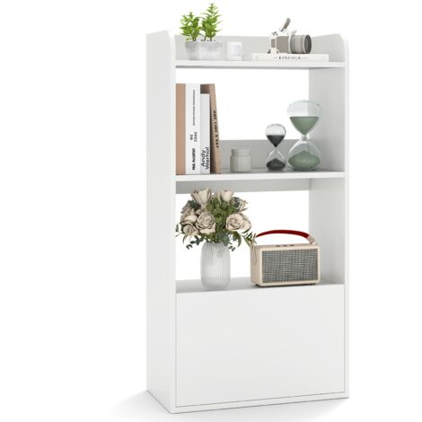COSTWAY Bookcase with Drawer Freestanding Bookshelf w/ 3-Tier Open Shelf White