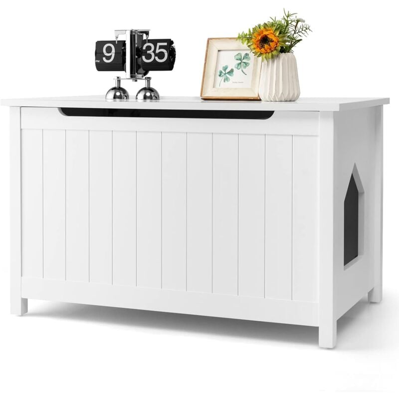 Costway - Boîte à litière pour Chat avec Ouverture sur Le Dessus, Séparateur Amovible, Tige de Gaz, Crochets en Métal, Pieds en Bois de Pin,