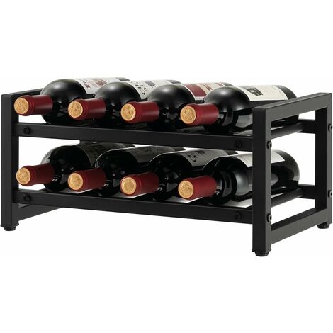 COSTWAY Botellero de 2 Niveles para 8 Botellas Apilable, Soporte para Botellas de Vino con Almohadillas de Pie Ajustables, Estante de Vino Metálico para Encimeras de Cocina, Despensa, Refrigerador