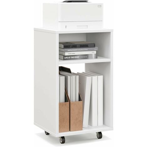 COSTWAY Bout de Canapé à Roulette, Support d'Imprimante Mobile avec 2 Étagères, Petite Table d’Appoint pour Salon, Chambre, Assemblage Facile, Blanc, 33 x 30 x 58 cm