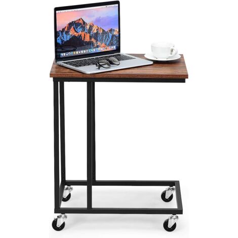 COSTWAY Bout de Canapé Style Industrielle avec 4 Roues Table d'Appoint Mobile en Forme de C Cadre en Métal Constructure Stable pour Salon,Chambre,Bureau,l’Entrée-50x35x61CM