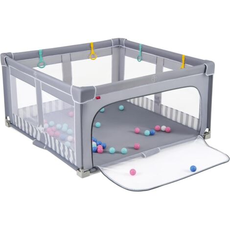 COSTWAY Box per Bambini 127 x 127 cm,Tessuto Oxford,Rete Traspirante,Box con Giochi che,Grigio