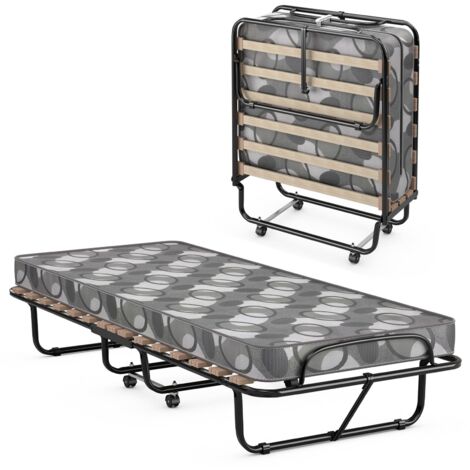 COSTWAY Brandina Pieghevole con Materasso, in Memory Foam, Struttura Resistente e 4 Ruote Girevoli, Lettino Pieghevole per Casa Ufficio, 190x80x33 cm (Grigio)