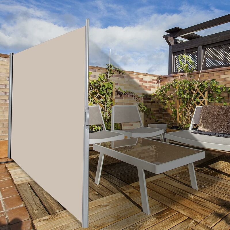 Costway - Brise Vue Rétractable 300x 180CM en Aluminium Store Latéral pour Balcon Terrasse Jardin Bureau Tissu en Polyester Beige