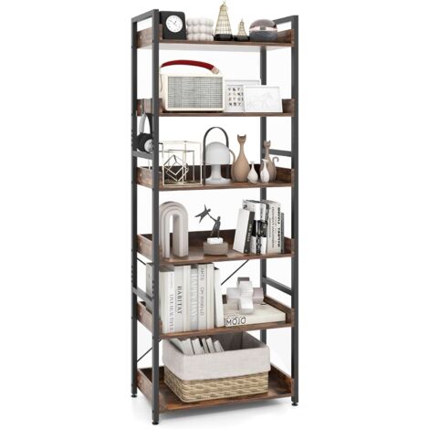 COSTWAY Bücherregal mit 6 Ebenen, Standregal Metall mit 4 Hacken, Büroregal Industrie-Design Aufbewahrungsregal freistehend für Wohnzimmer, Schlafzimmer, Arbeitszimmer, 69 x 34 x 177 cm