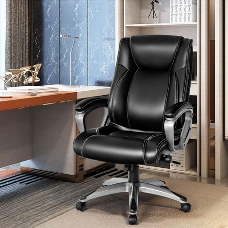 COSTWAY Bürostuhl Drehstuhl Chefsessel Ergonomisch mit Verstellbarer Lendenwirbelstütze & Schaukelfunktion mit 360° Raedern