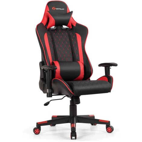 COSTWAY Bürostuhl, Gaming Stuhl mit hoher Rückenlehne, Kopfstütze & Lendenwirbelstütze, ergonomischer Computerstuhl mit Verstellbarer Rückenlehne und Armlehnen, gepolsterter Gamer Stuhl Blau