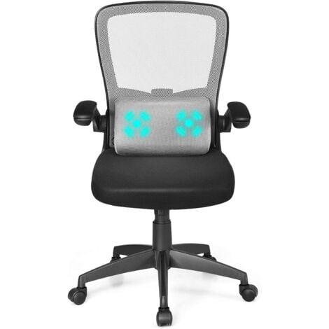 COSTWAY Buerostuhl mit Massagefunktion, Schreibtischstuhl hoehenverstellbar, Drehstuhl ergonomisch, Computerstuhl mit hochklappbaren gepolsterten Armlehnen grau