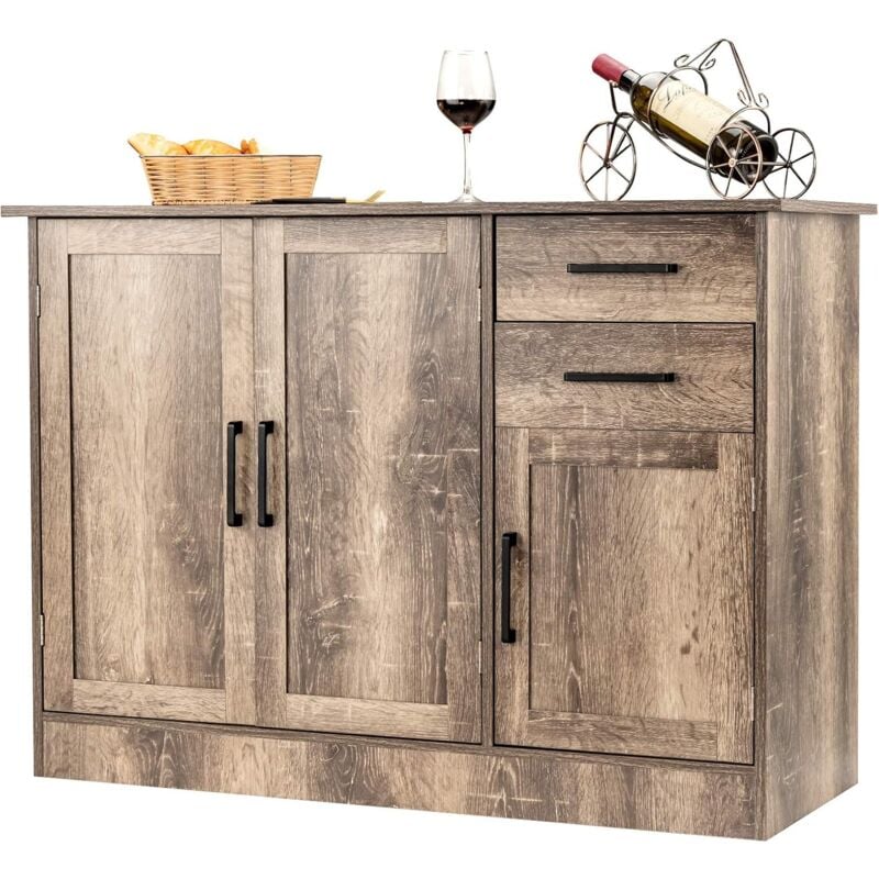 Costway - Buffet 3 Portes 2 Tiroirs avec Étagère Réglable, Buffet Salle à Manger 110 x 40 x 78 cm, Fermenture Magnétique, Meuble Bas Rustique, Meuble