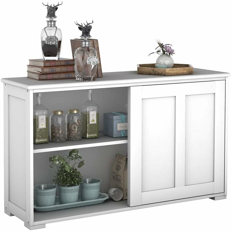 Buffet Bas Contemporain Bahut Vaisselier Laqué 106,7x33x62,5CM, Blanc antique - Costway