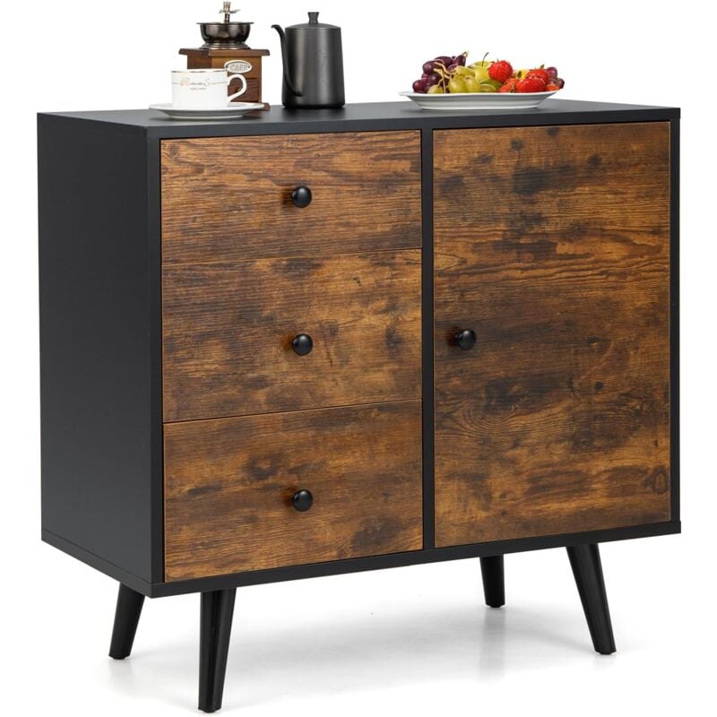 Buffet Bas Industriel, Buffet Scandinave 3 Tiroirs, Placard à Porte, Étagère Réglable, Kit Anti-Renversement Inclus, Meuble Bas Salon, 73 x 40 x 76,5