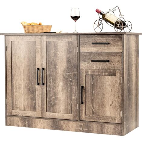 Costway – Buffet 3 portes 2 tiroirs avec étagère réglable – Dimensions 110 x 40 x 78 cm – Charnières métalliques et fermeture magnétique – Meuble bas rustique