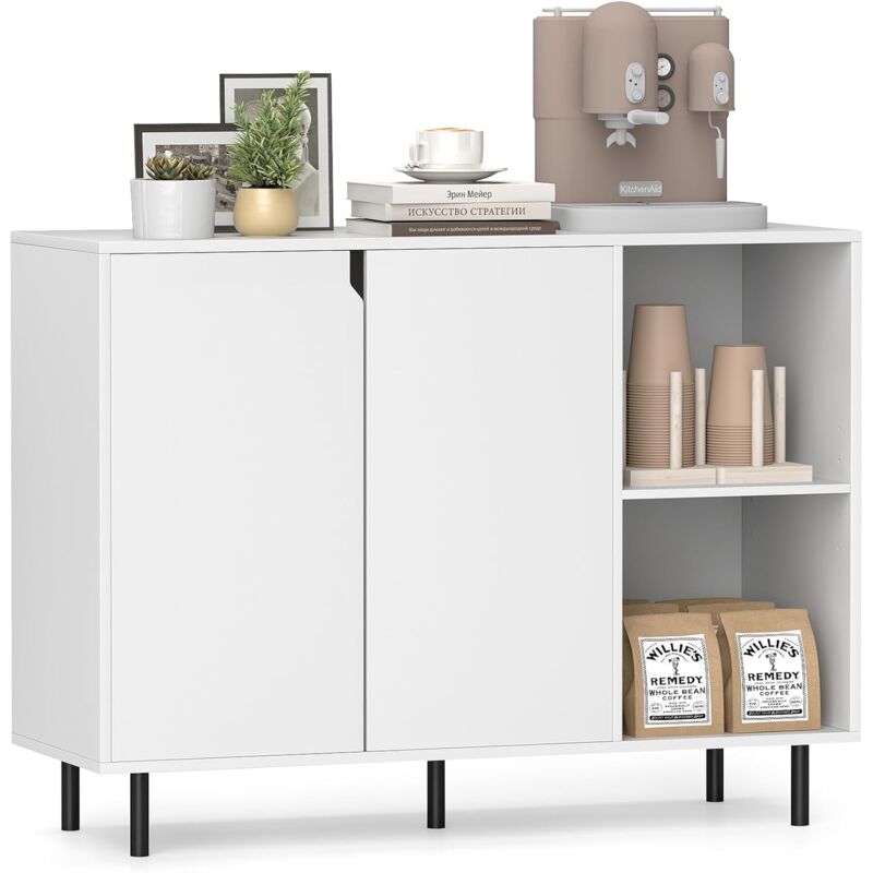 Costway - Buffet Cuisine, Armoire Cuisine 2 Portes, Commode Blanc 2 Compartiments, Étagères Réglables, Kit Anti-basculement, Meuble Cuisine Rangement