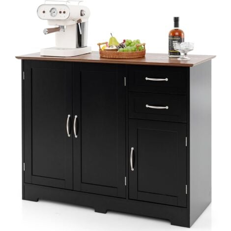 COSTWAY Buffet Cuisine, Armoire de Cuisine 2 Placards 2 Tiroirs, Étagère Réglable, Meuble Bas Cuisine pour Salon, Meuble de Rangement, Blanc, 100 x 40 x 78 cm (Noir)
