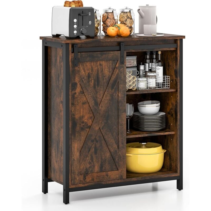 Costway - Buffet Cuisine, Armoire de Rangement Cuisine avec Porte Coulissante, 70 x 30 x 81 cm, 6 Compartiments Etagères Réglables, Style Campagnard,