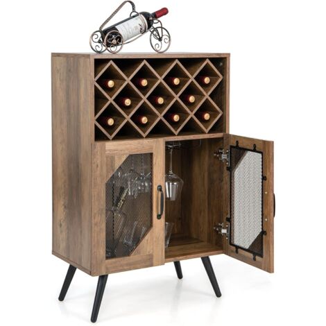 Costway – Buffet cuisine brun rustique avec porte-bouteilles amovible – Capacité 11 bouteilles et 6 verres – Dimensions 59,5 x 33,5 x 93,5 cm – Meuble anti-bascule