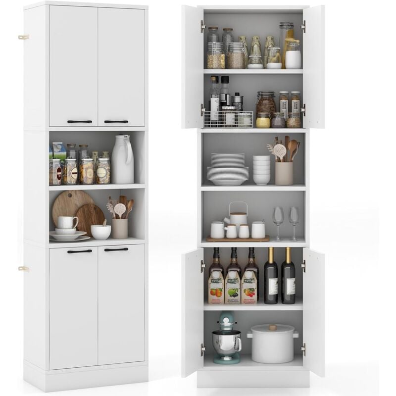 Buffet Cuisine Haut 190 cm, Meuble de Cuisine Rangement, 2 Placard Rangement, 2 Doubles Portes, 6 Etagères, Kits Anti-Basculement, Armoire Rangement