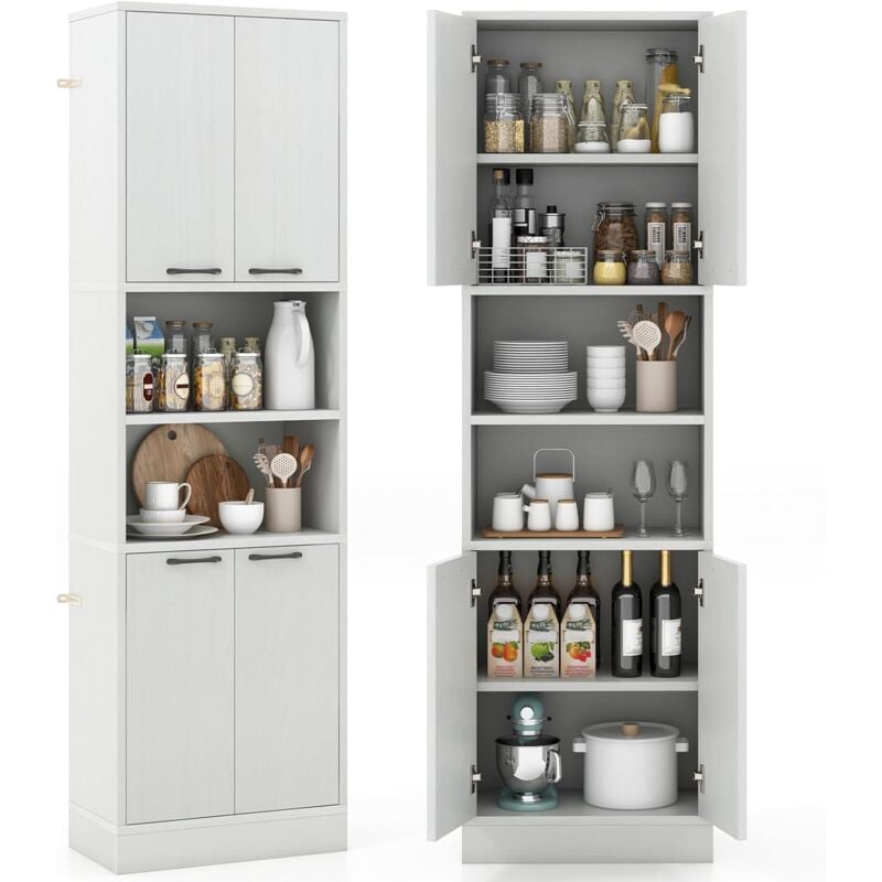 Buffet Cuisine Haut 190 cm, Meuble de Cuisine Rangement, 2 Placard Rangement, 2 Doubles Portes, 6 Etagères, Kits Anti-Basculement, Armoire Rangement