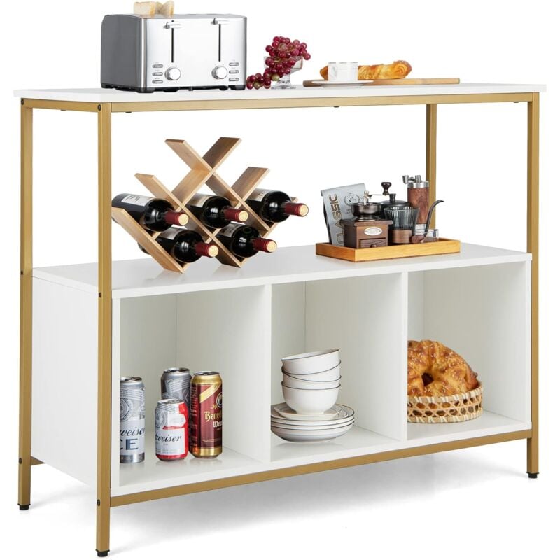 Buffet Cuisine, Meuble Bas Cuisine 3 Compartiments, 2 Étagère, Buffet Salle à Manger pour Cuisine, Salon, 110 x 42,5 x 88 cm (Blanc) - Costway
