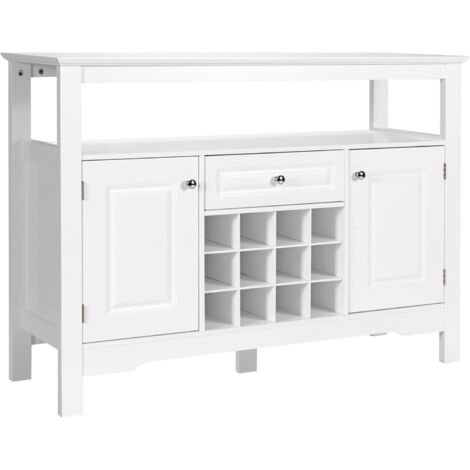 Costway – Buffet de cuisine 117 x 40,5 x 82,5 cm – MDF et bois massif – Casier à vin 12 bouteilles – 1 tiroir et 2 armoires de rangement