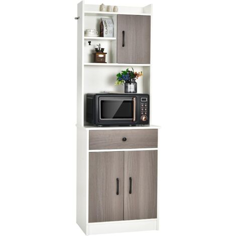 COSTWAY Buffet de Cuisine Meuble Cuisine Rangement avec 3 Portes et 1 Niche de Rangement, Passe-Câble 60 x 40 x 180 CM Blanc