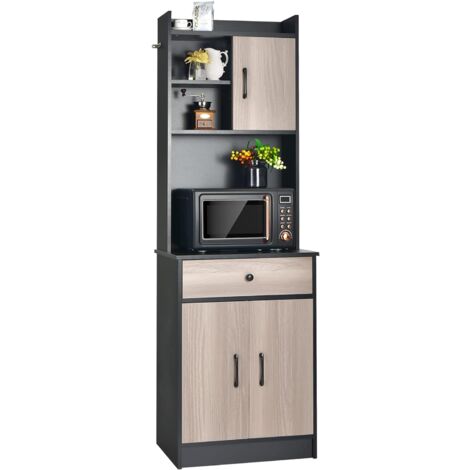 COSTWAY Buffet de Cuisine Meuble Cuisine Rangement avec 3 Portes et 1 Niche de Rangement, Passe-Câble 60 x 40 x 180 CM Noir