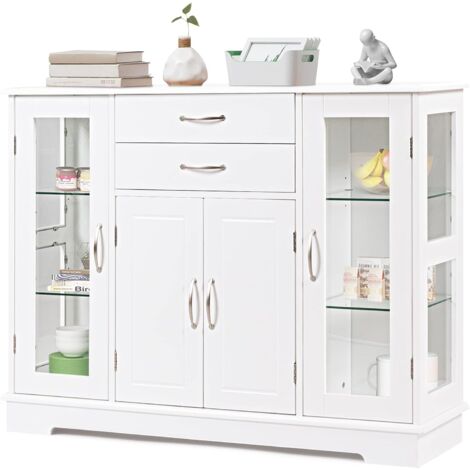 COSTWAY Buffet de Cuisine ,Meuble de Rangement 107 x 30 x 82 CM Gris Armoire pour Cuisine et Salon Blanc