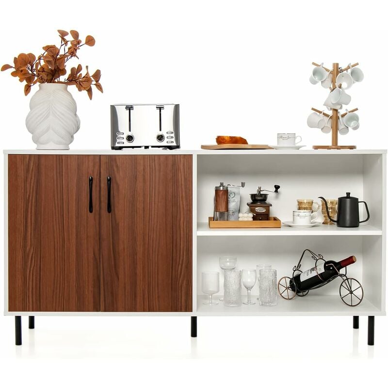 Costway - Buffet Salon avec 2 Portes et 2 Compartiments, Meuble de Rangement Commode 4 Pieds Métalliques Surélevés, Buffet Cuisine Style Moderne, 148