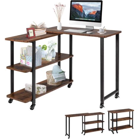 Costway – Bureau d'angle mobile avec 3 étagères – Construction en acier et MDF – Dimensions 80 x 71,5 x 67cm – Style industriel marron rustique