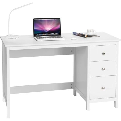 COSTWAY Bureau d'Ordinateur, Table de Bureau avec 3 Tiroirs de Rangement, Bureau d'Écriture, Table d'Étude, Postes de Travail pour Chambre, Bureau, 50 x 120 x 75 cm (Blanc)