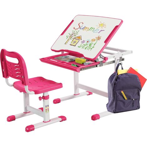 Table Enfant 4 Chaises Empilables Rose - Table De Jeu Avec Rangement & Tableau Noir Fleur - COSTWAY