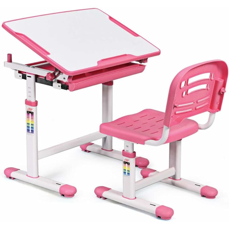 Bureau et Chaise Ensemble pour Enfants Ensemble Table Chaise Réglable en Hauteur avec Tiroir Inclinables - Costway