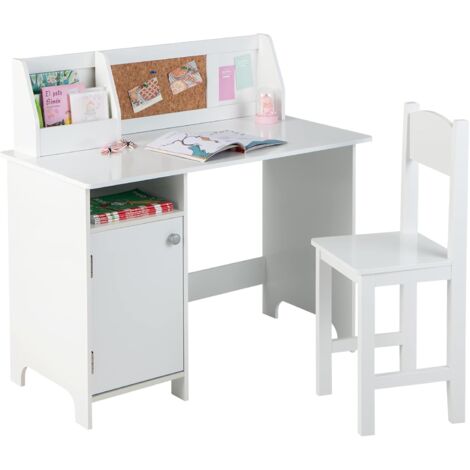 Costway – Bureau et chaise pour enfants – Table d'étude en bois 90 x 45 x 61 cm – Bibliothèque et tableau d'affichage – Rangement pratique