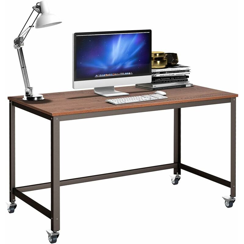 COSTWAY Bureau Informatique à Roulette avec Cadre en Acier Bureau à Domicile 120x60x75CM (Brun)