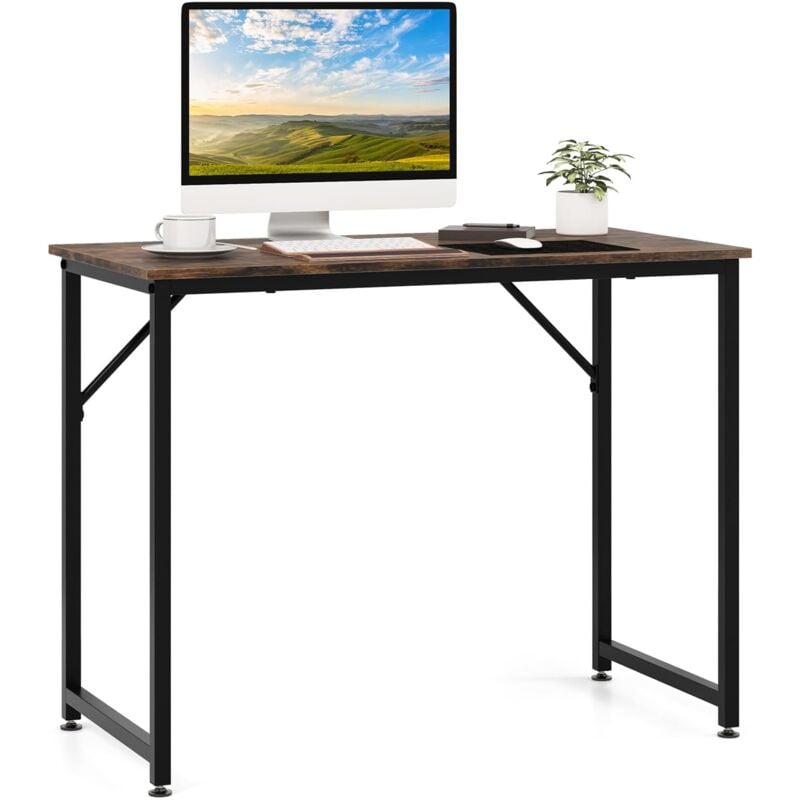 Costway - Bureau d'Ordinateur, Table Poste de Travail, Bureau Informatique, 50 x 100 x 77 cm, Style Industriel, Cadre en Métal, pour Bureau, Chambre,