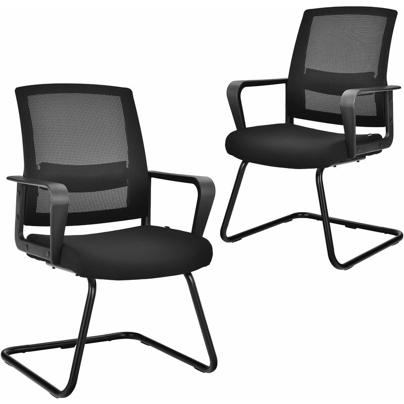 Costway Schwarz Bürostühle Mit Rückenlehne, 2Er Set Konferenzstühlen, Computerstühle Bis 136Kg Belastbar, Schreibtischstühle Für Büro Arbeitszimmer Gaming