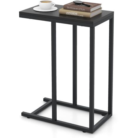 COSTWAY C-Shaped End Table for Couch and Bed 64 CM High Sofa Side Table-Black